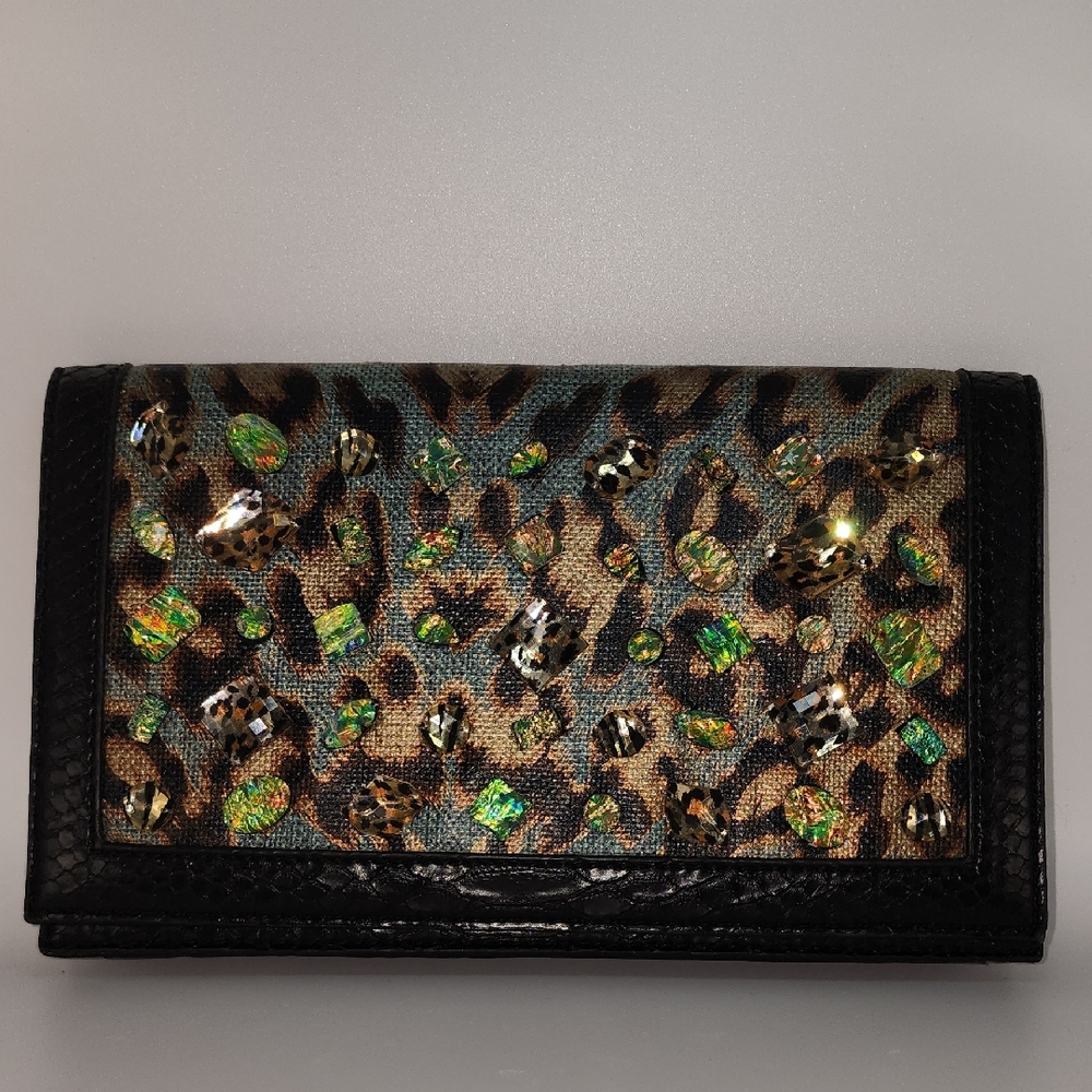 Christian Audigier eopard Print‎ Rhinestone Wallet - Black